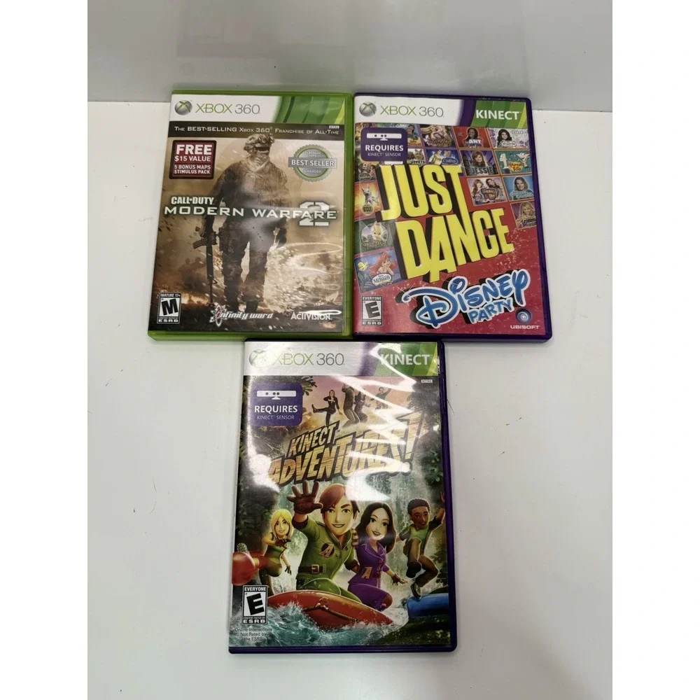 Lot of 3 Xbox 360 Games – Modern Warfare 2, Just Dance Disney, Kinect Adventures